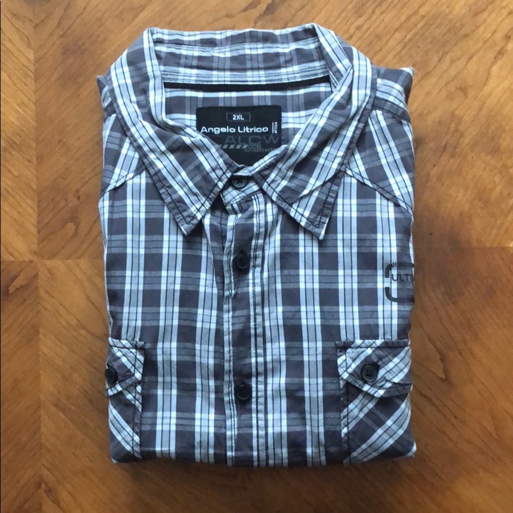 Grey plaid button collar shirt EXCELLENT condition